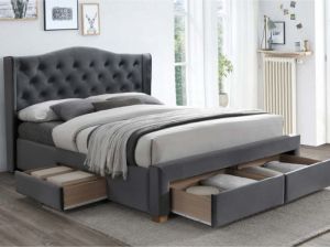 Łóżko ASPEN II VELVET 160x200 szare tapicerowane z szufladami Bluvel14